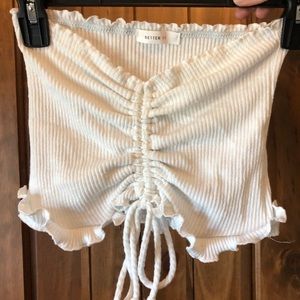 Boutique White Pleated Bandeau crop Top